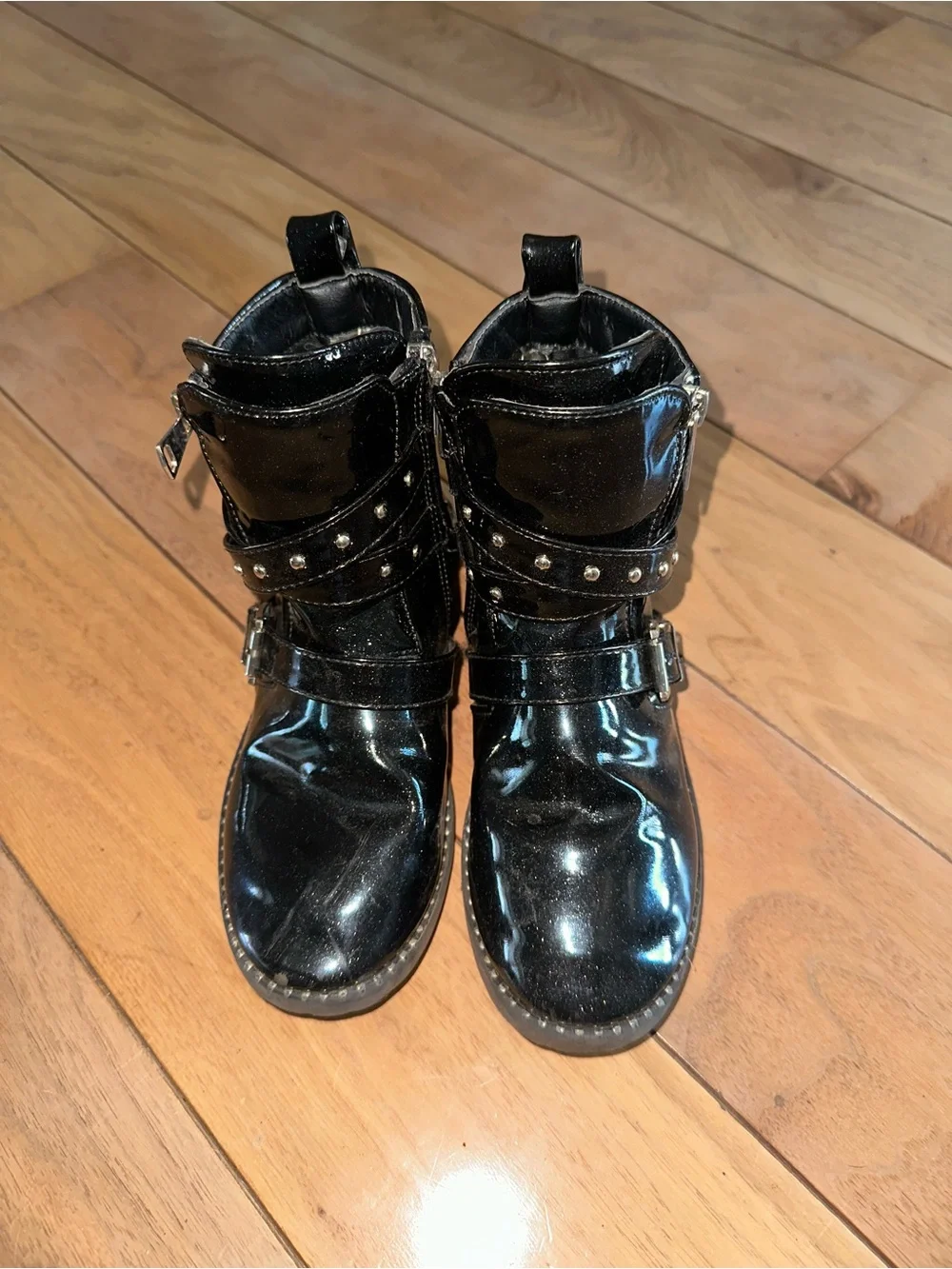 Tahari Black Patent Studded Buckle Kids Boots
